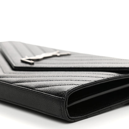 Saint Laurent Grain De Poudre Matelasse Chevron Monogram Chain Wallet Black 8 of 8