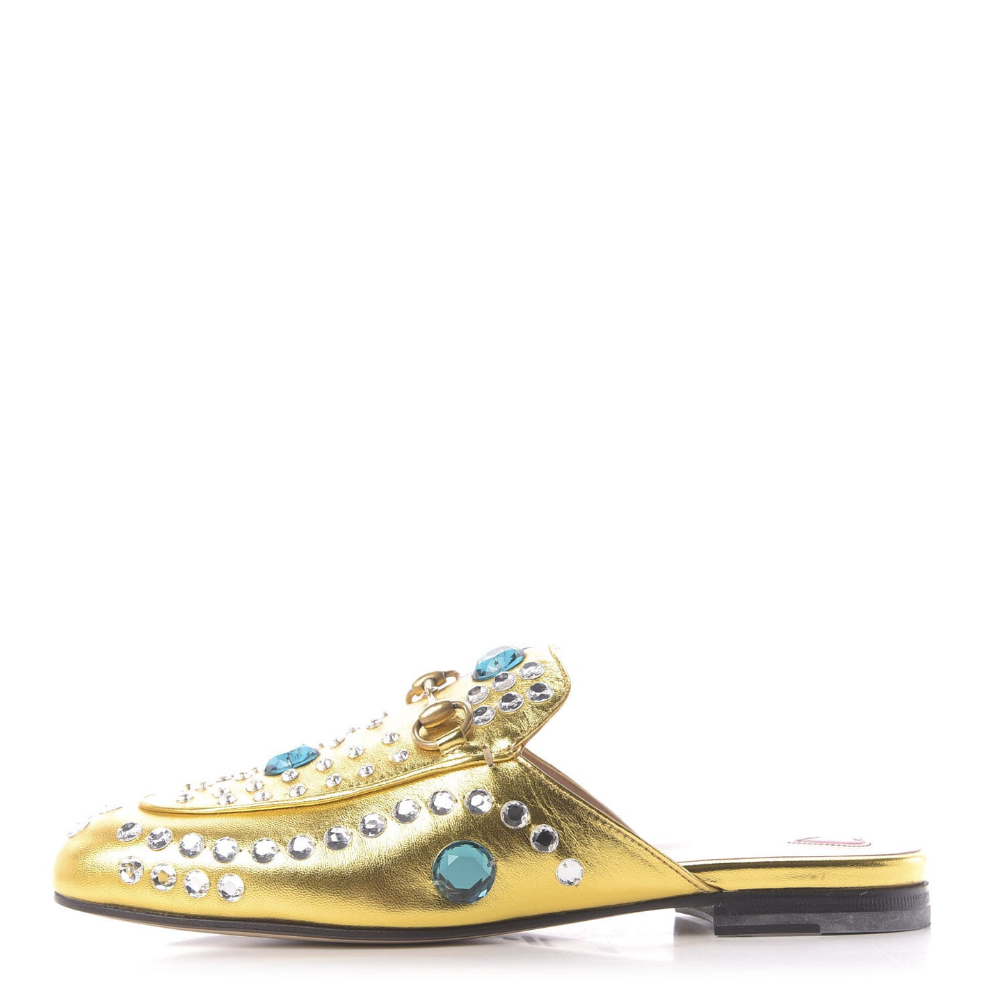 Metallic Nappa Crystal Womens Princetown Slippers 37.5 Gold