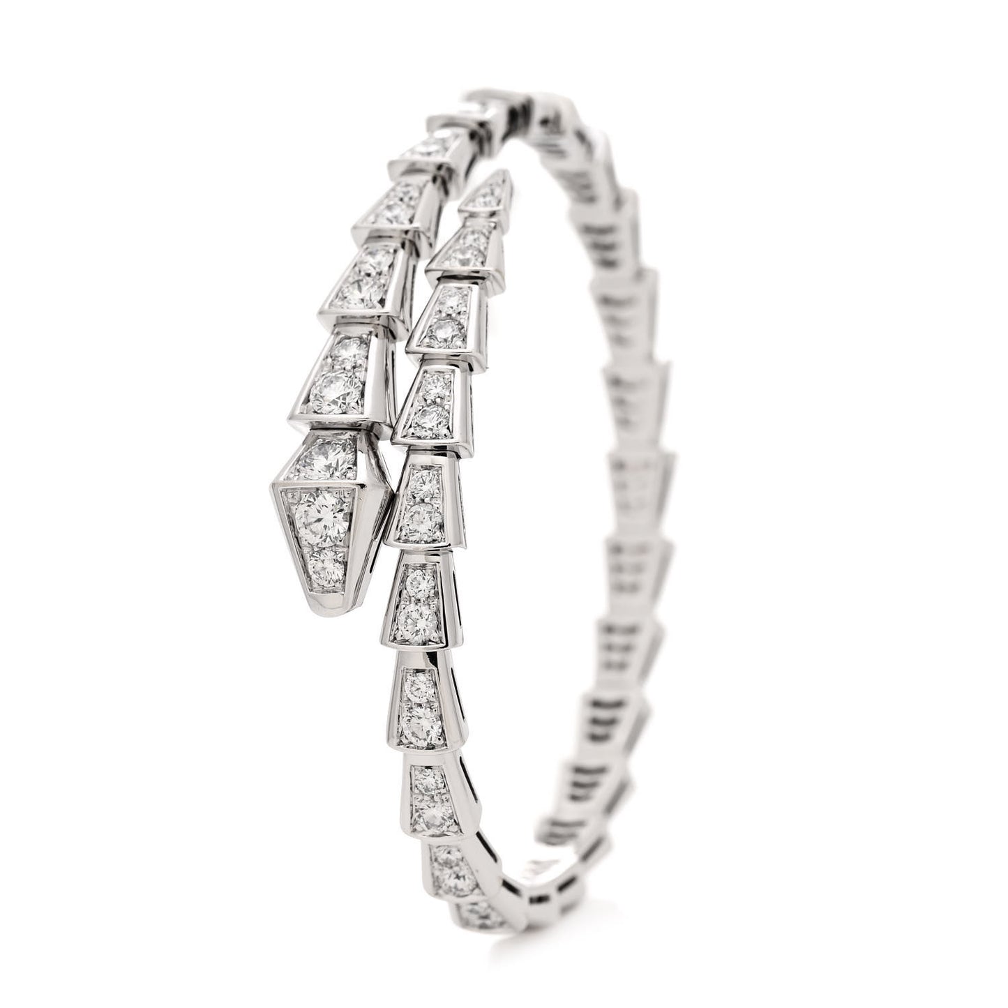 18K White Gold Diamond Serpenti Viper Pave Bracelet S