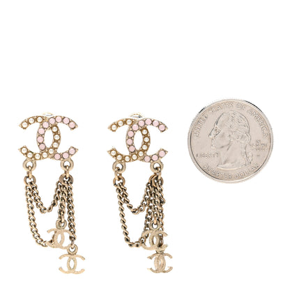Chanel Pearl Chain CC Drop Earrings Gold Pink 2 of 4