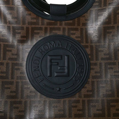 Fendi Glazed Fabric Vitello Century Plexiglass FF 1974 Stamp Patch Medium Runaway Shopper Tote Mogano Panna Black 12 of 17