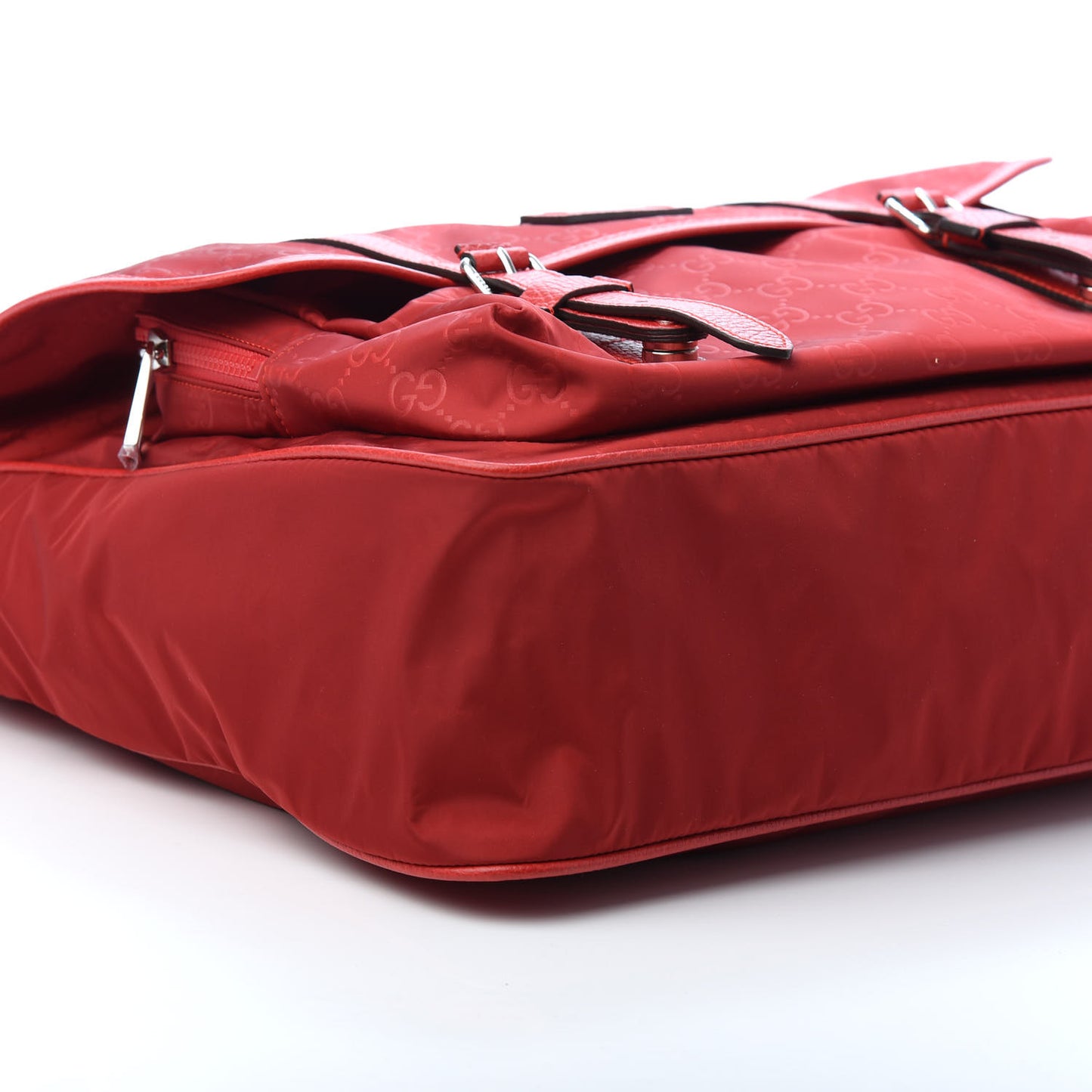 Nylon Monogram Double Buckle Flap Messenger Bag Vibrant Red