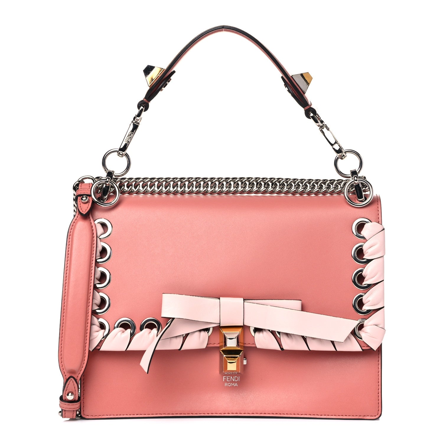 Fendi Vitello Liberty Shiny Nappa Lace Up Bow Kan I Shoulder Bag Macaron Confetto 1 of 11