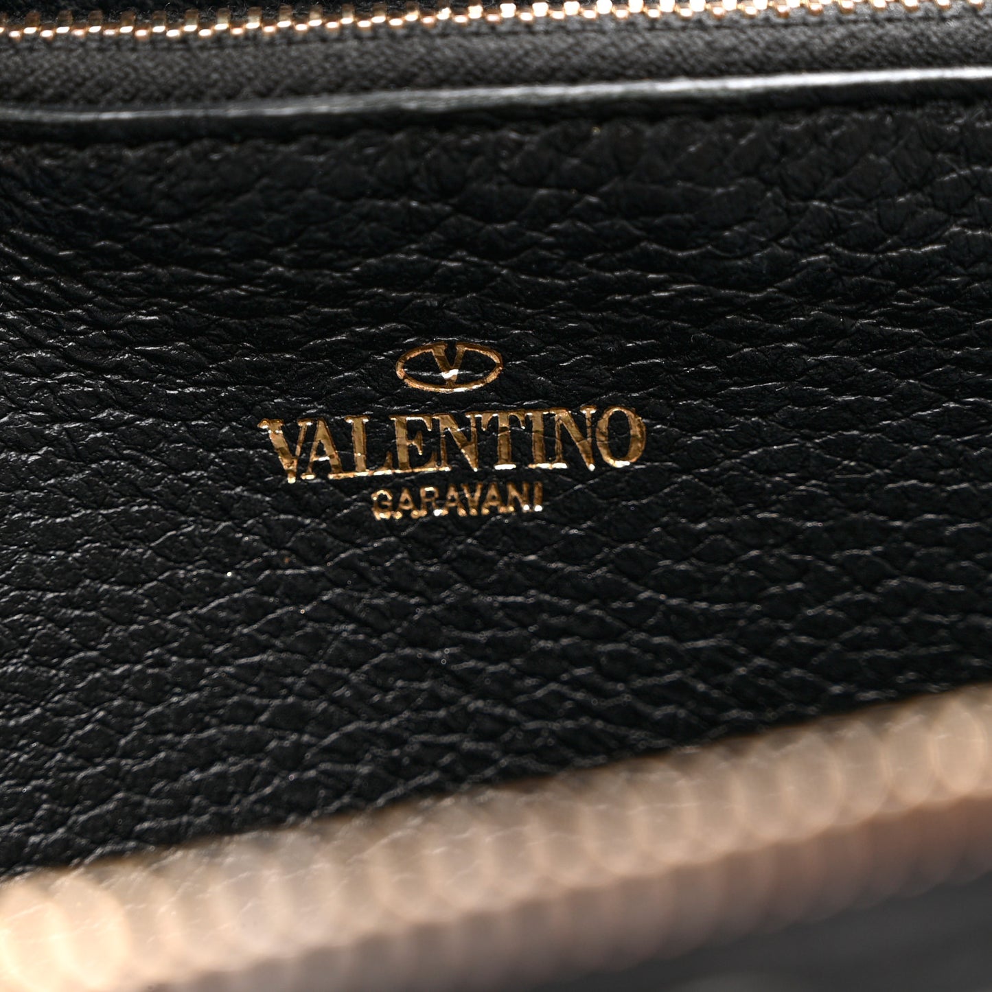 Metallic Pebbled Calfskin Rockstud Zip Around Wallet Skin