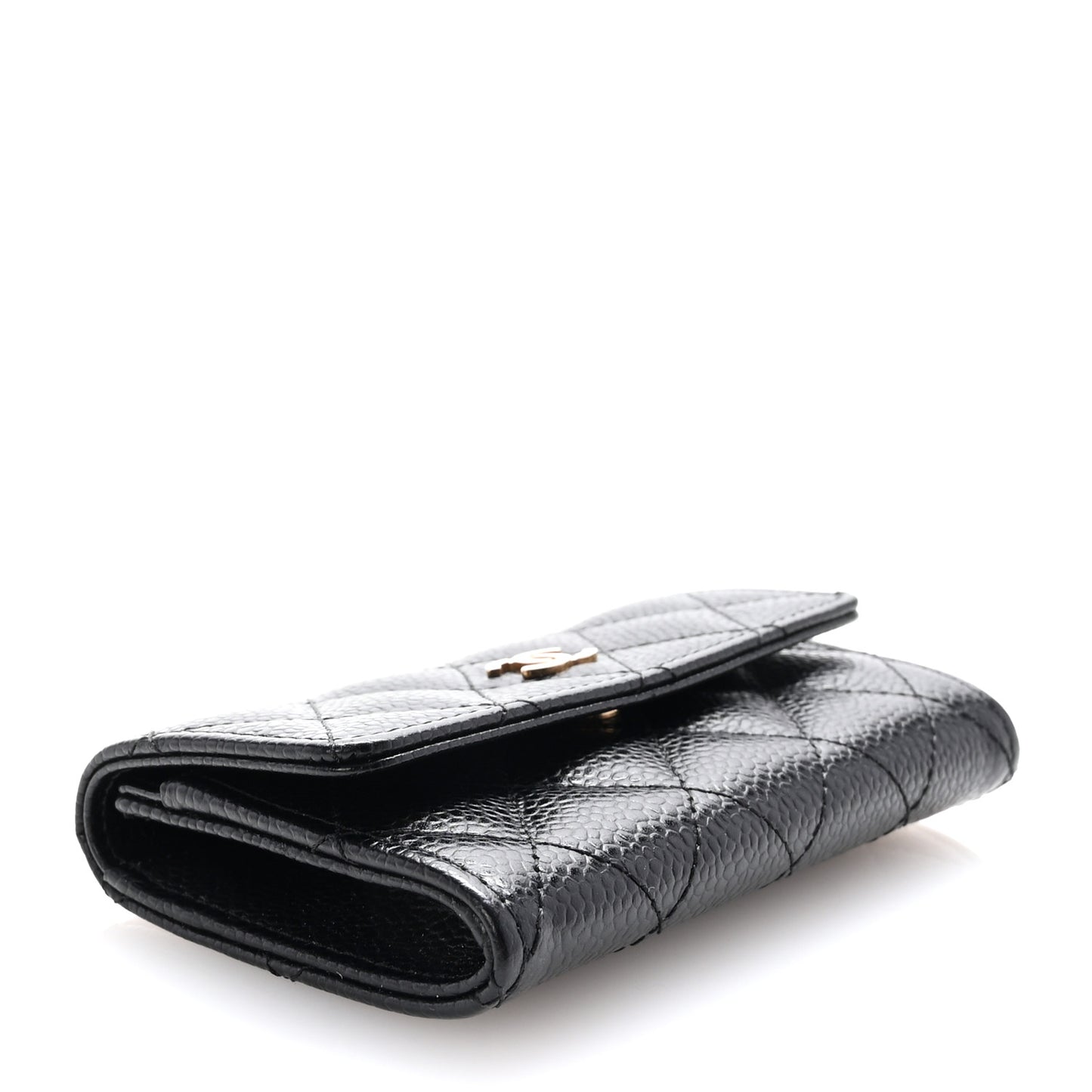 Caviar Quilted Flap Card Holder Black
