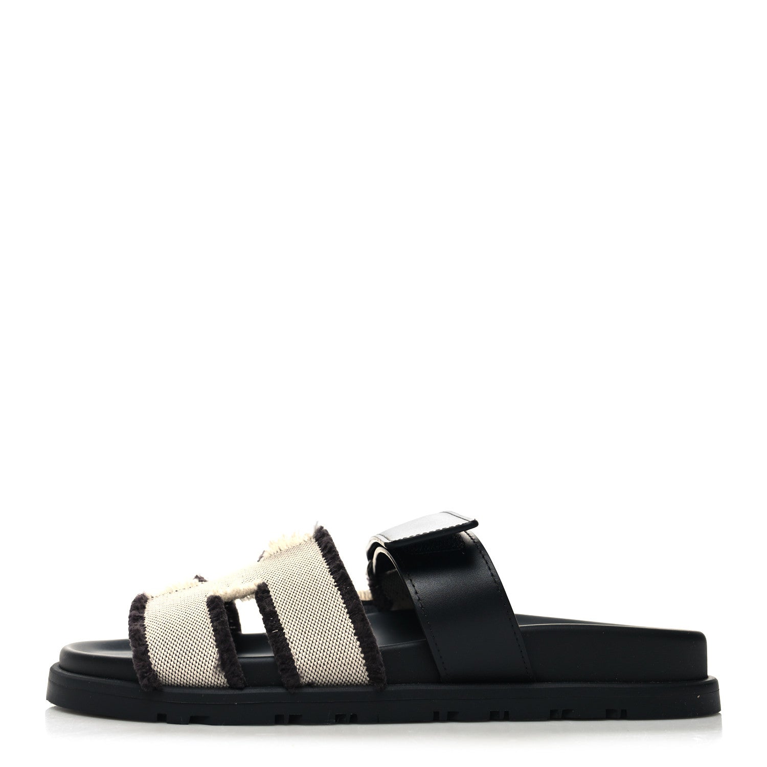 Hermes Techno Fringed H Canvas Caflskin Womens Chypre Sandals 37 Prunoir Black 1 of 8