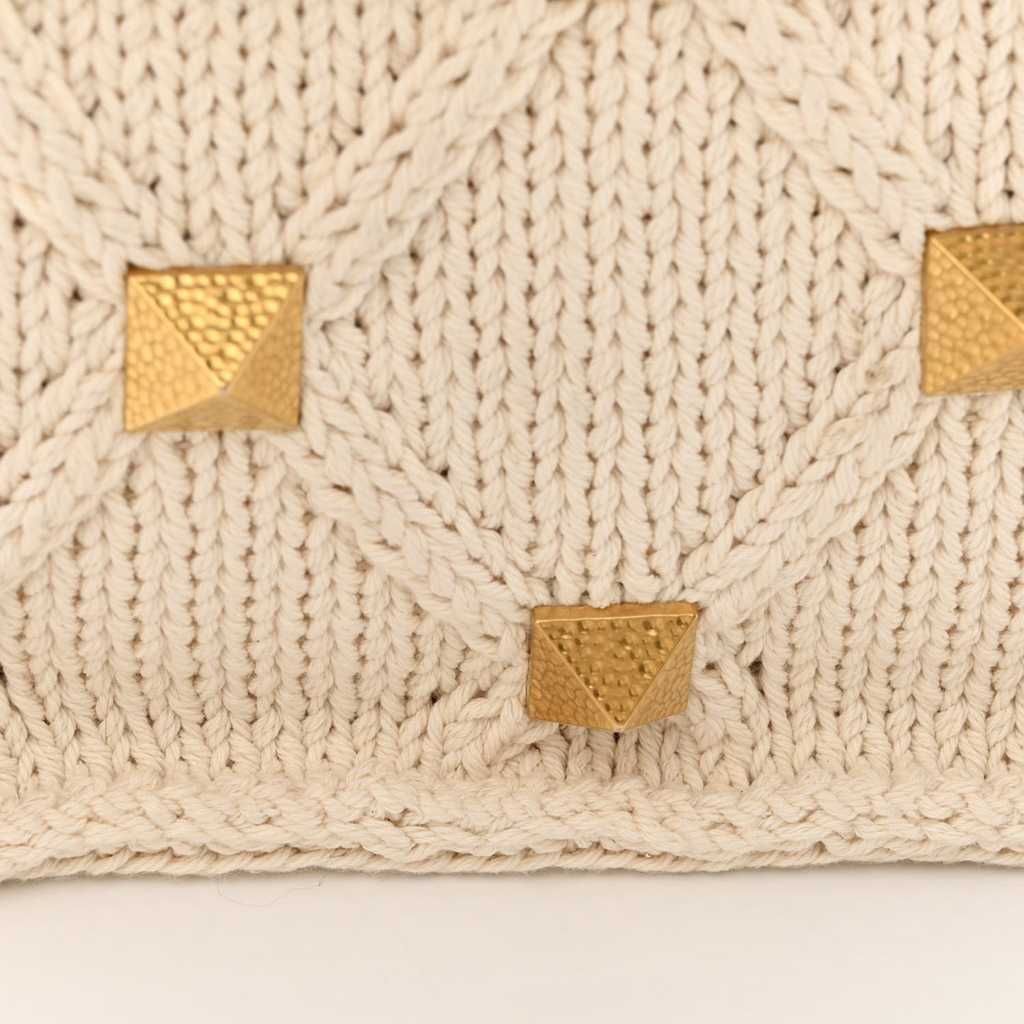 Knit Medium Roman Stud Shoulder Bag Ecru