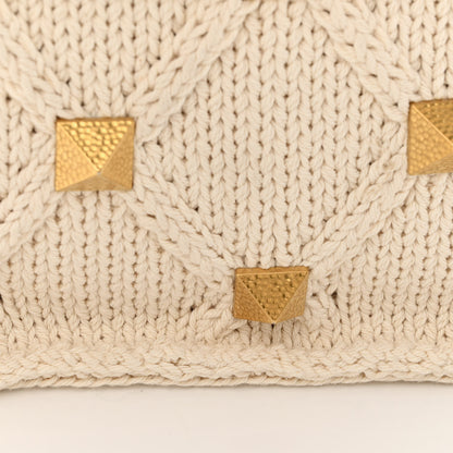 Valentino Garavani Knit Medium Roman Stud Shoulder Bag Ecru 10 of 12
