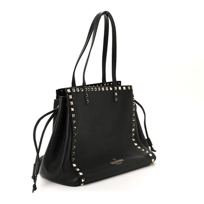 Valentino Garavani Grained Calfskin Rockstud Double Handle Cinch Tote Black 3 of 9