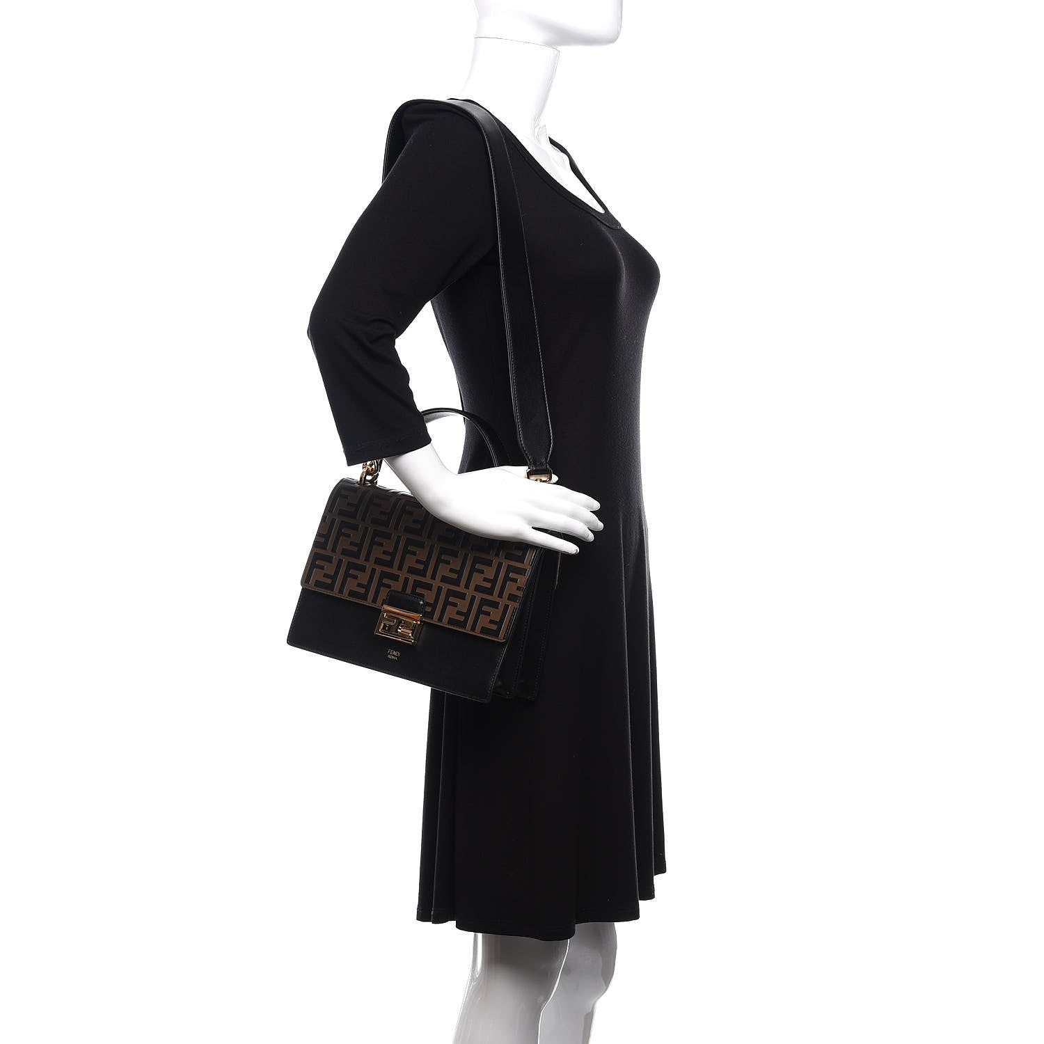 Fendi Vitello Liberty Bi-Color FF 1974 Embossed Kan U Shoulder Bag Black Maya 2 of 11