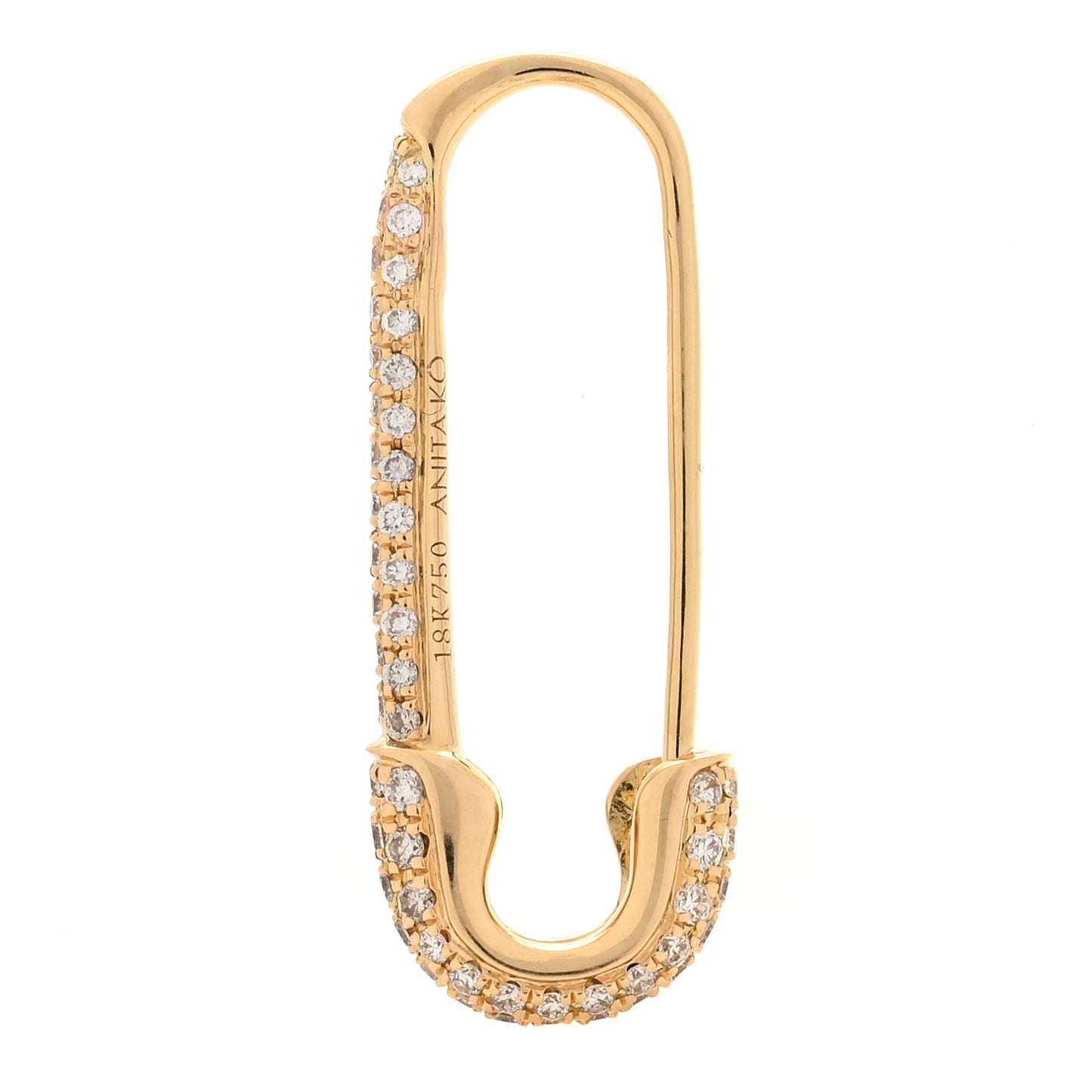 18K Yellow Gold Diamond Safety Pin Earring