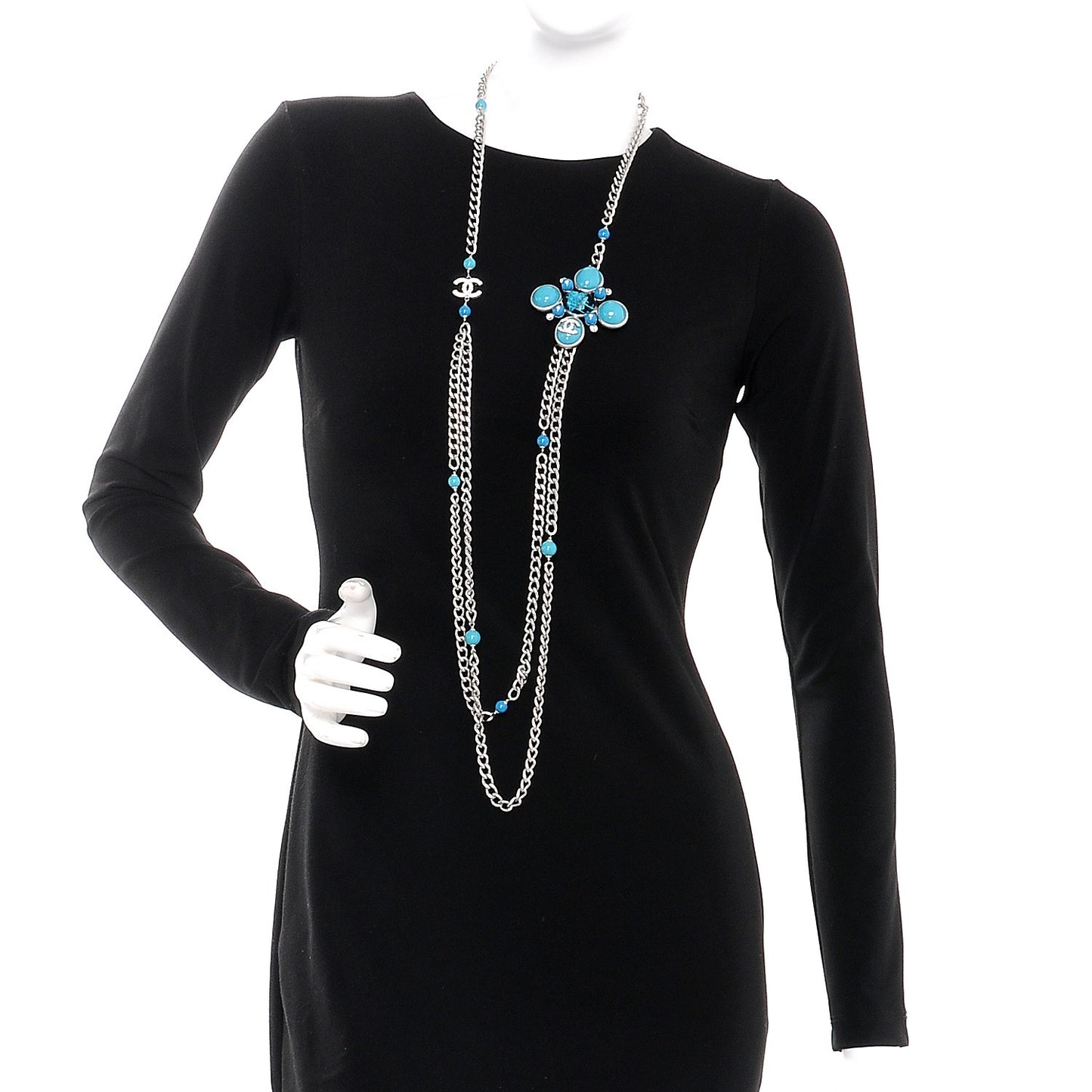 Resin Tweed Crystal Beaded Medallion Necklace Turquoise Silver