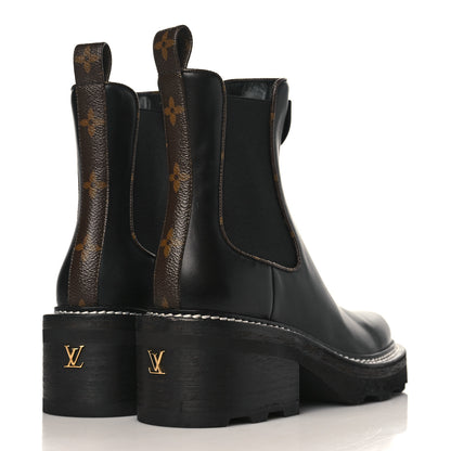 Louis Vuitton Calfskin Monogram Beaubourg Ankle Boots 37.5 Black 4 of 9
