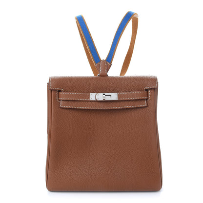 Hermes Taurillon Clemence Kelly Amazone Ado Backpack 22 Gold Bleu Zellige Caramel 1 of 11