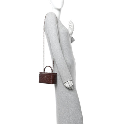 Chanel Lambskin Quilted Small Top Handle Vanity Case With Chain Dark Brown 2 of 11