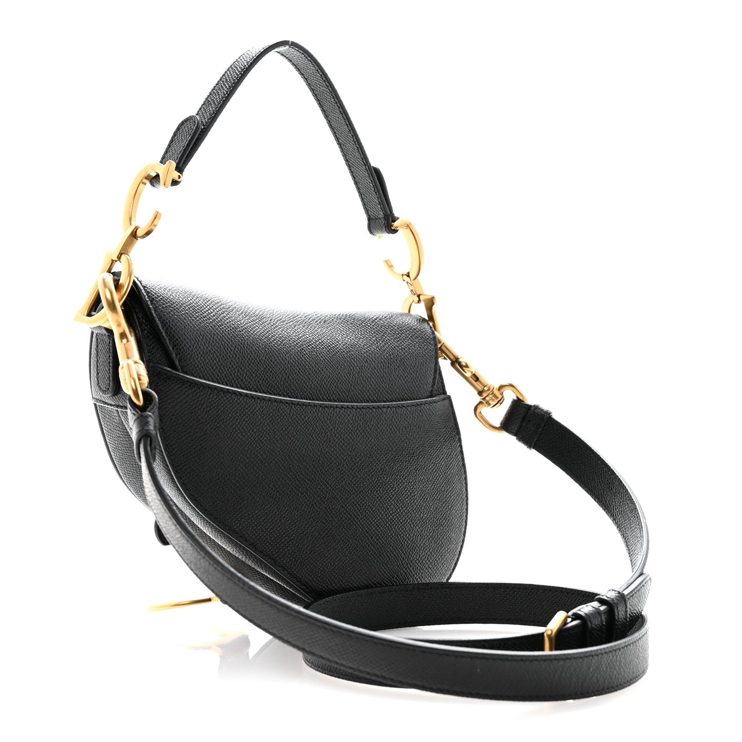 Grained Calfskin Mini Saddle Bag With Strap Black