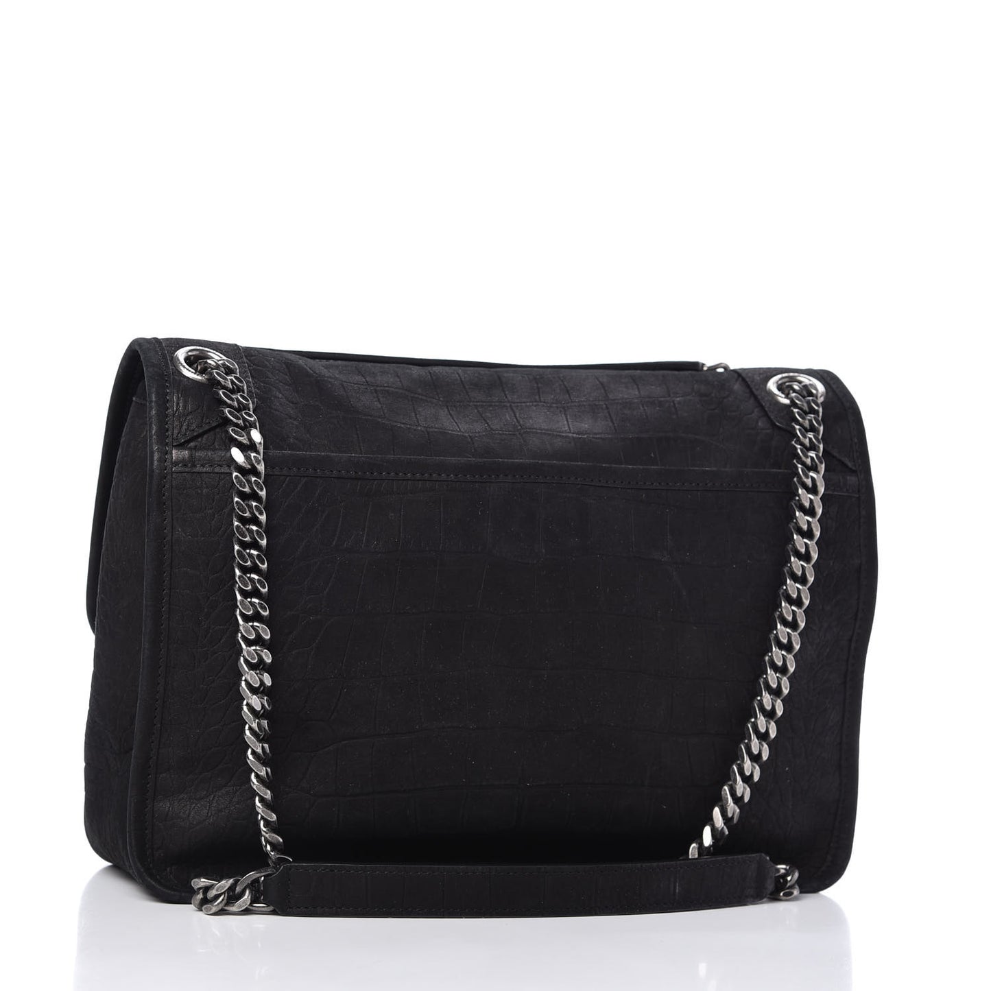Nubuck Crocodile Embossed Monogram Medium Niki Chain Satchel Black