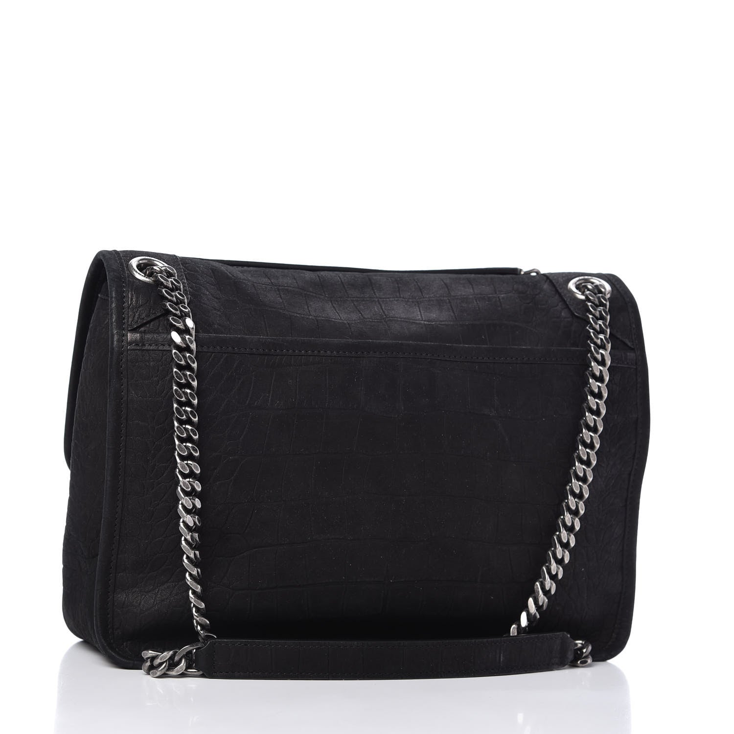 Saint Laurent Nubuck Crocodile Embossed Monogram Medium Niki Chain Satchel Black 3 of 10