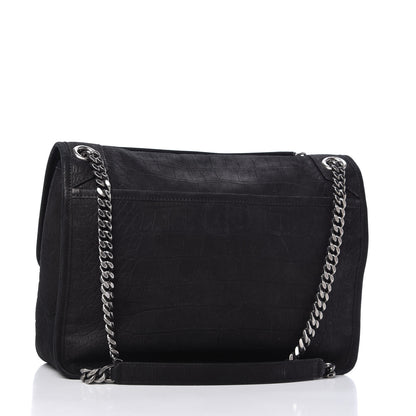 Saint Laurent Nubuck Crocodile Embossed Monogram Medium Niki Chain Satchel Black 3 of 10