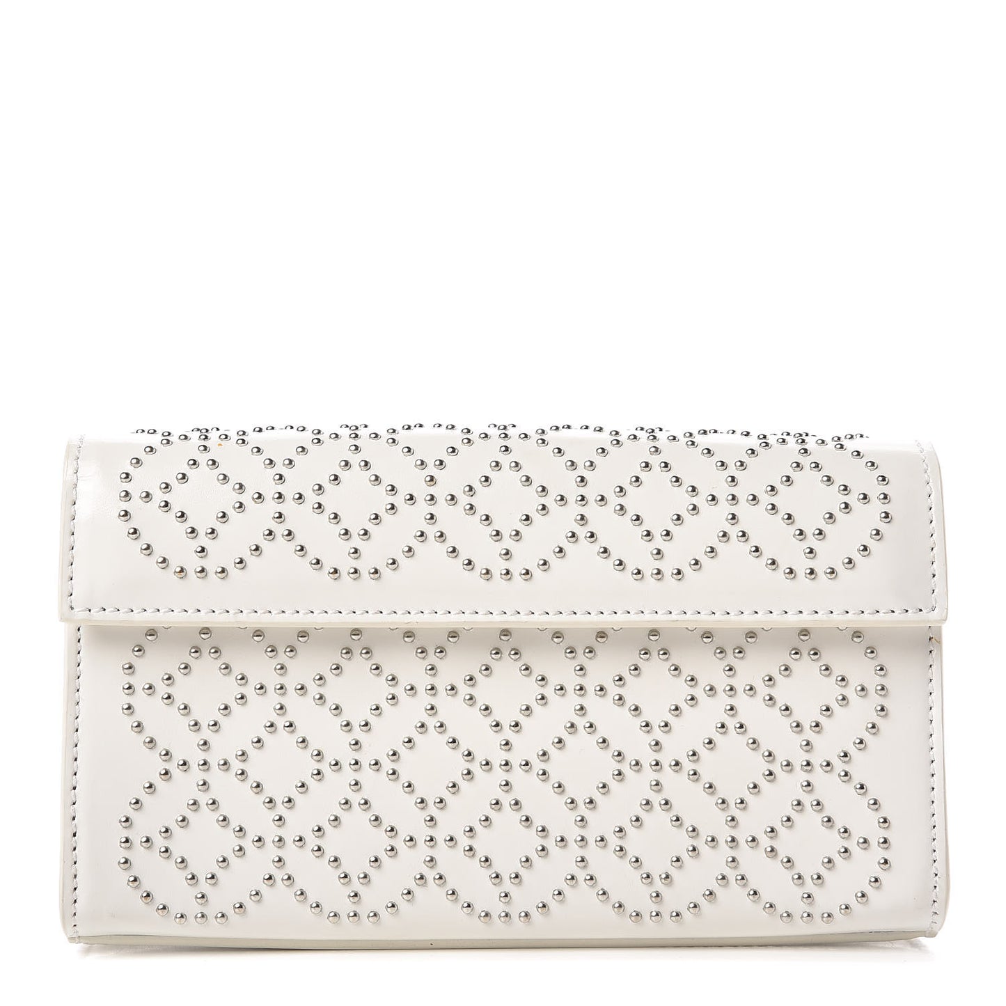 Calfskin Arabesque Studded Clutch White