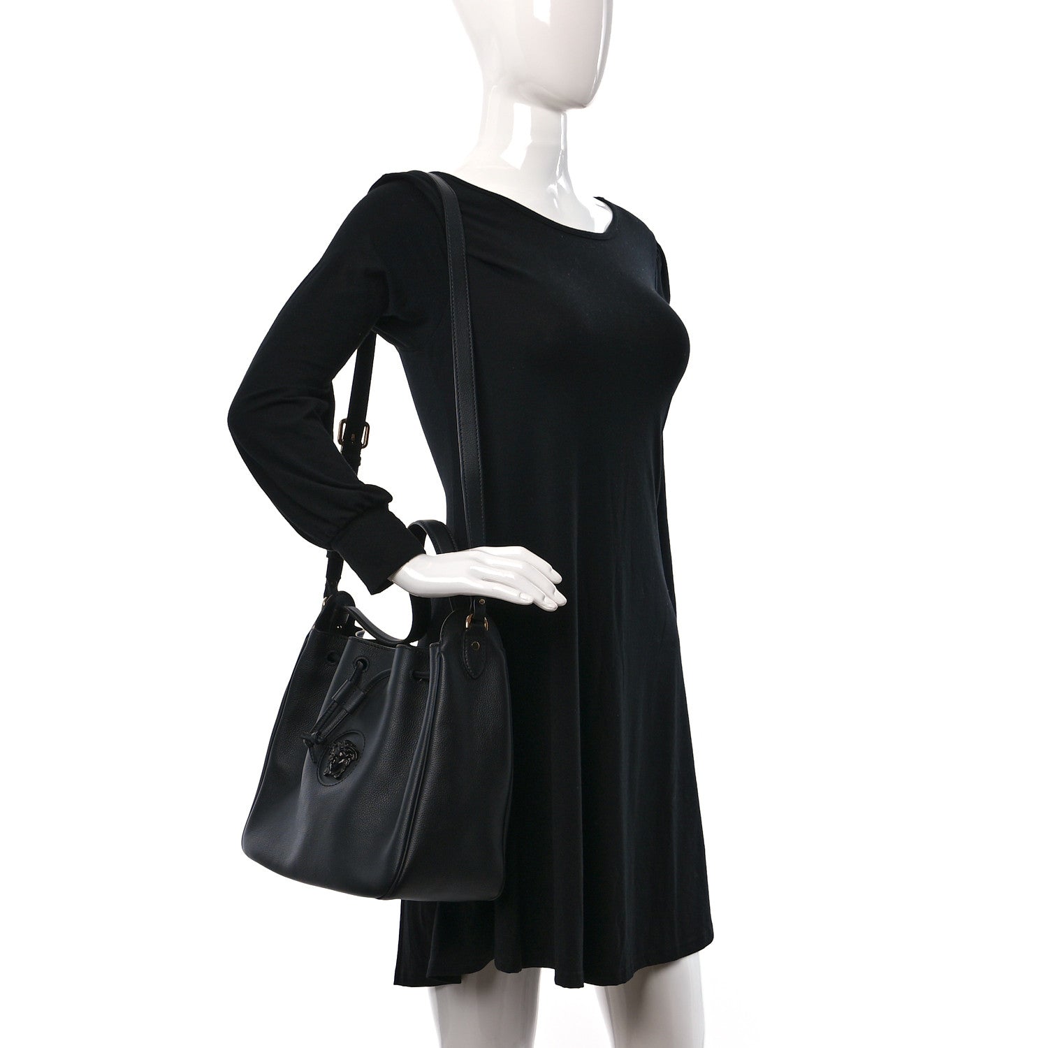 Versace Grained Calfskin La Medusa Bucket Bag Black 2 of 8
