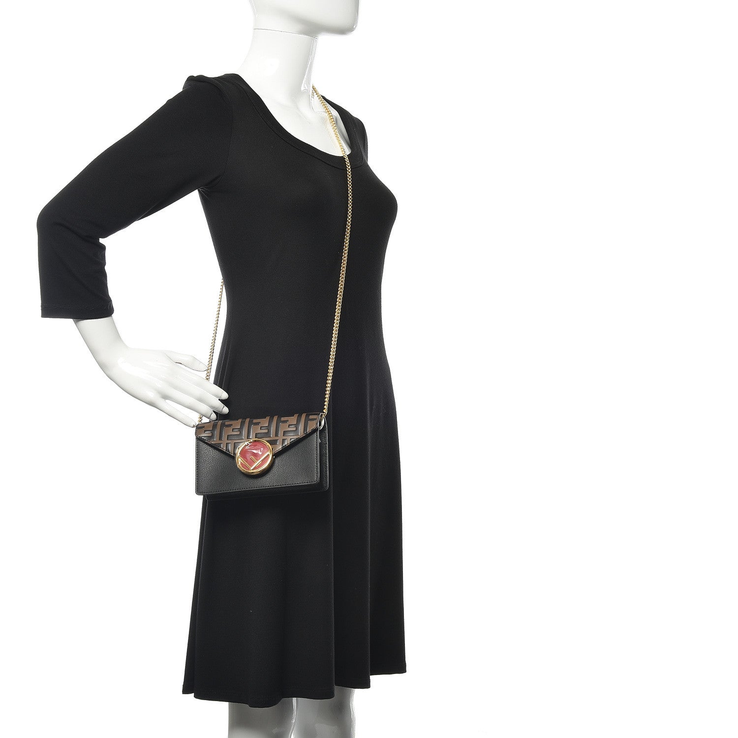 Fendi Vitello Cruise F is Fendi Bi-Color FF 1974 Embossed Envelope Belt Bag Maya Black 2 of 13