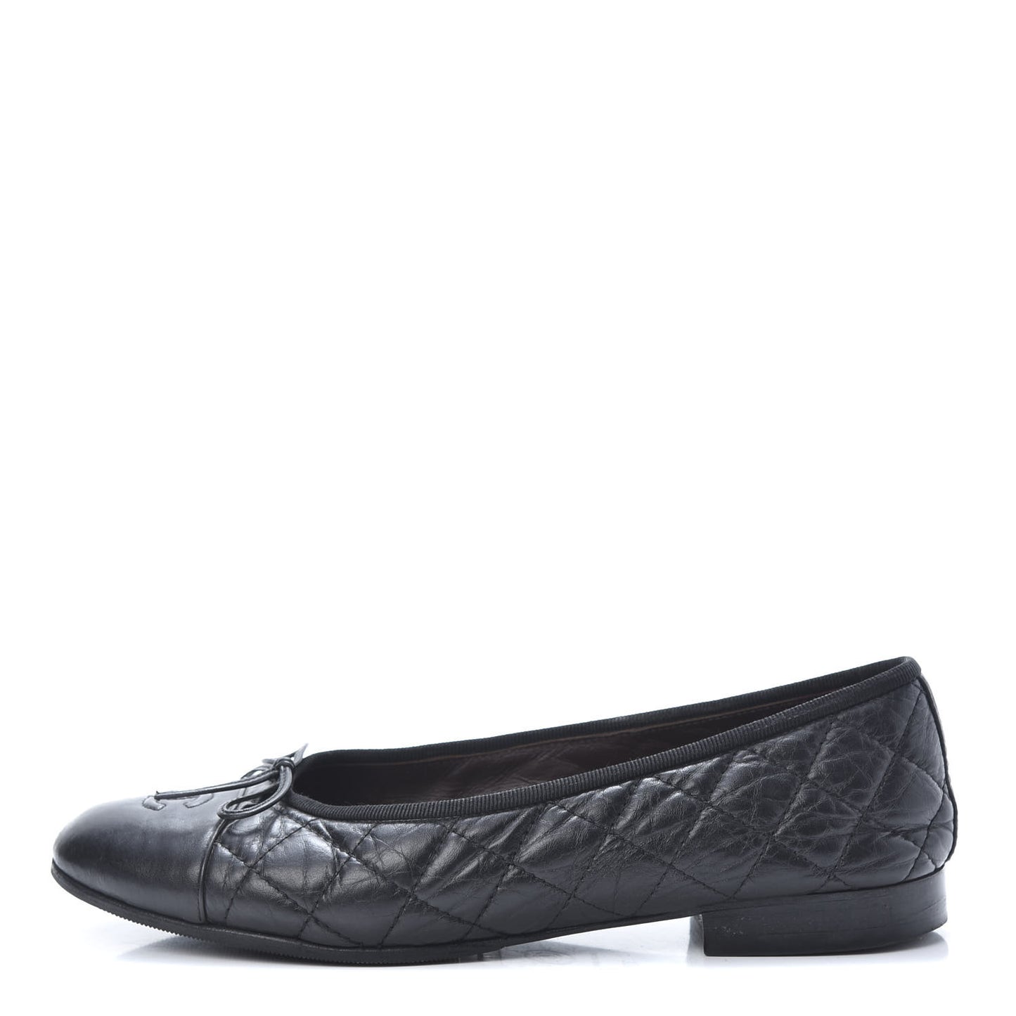 Aged Calfskin Quilted CC Cap Toe Ballerina Flats 37.5 Black