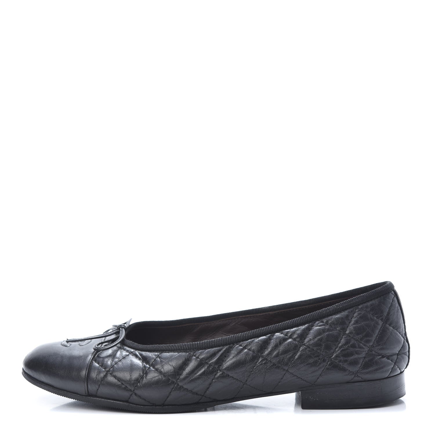 Chanel Aged Calfskin Quilted CC Cap Toe Ballerina Flats 37.5 Black 1 of 13