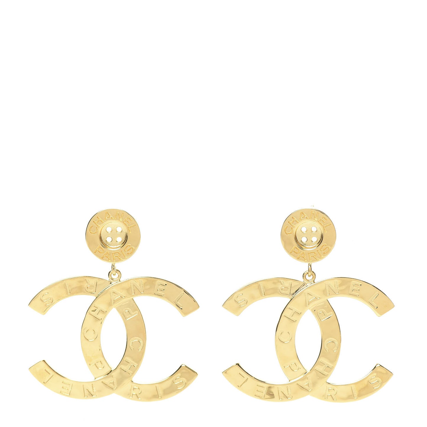 Metal Large Paris Button Earrings Gold