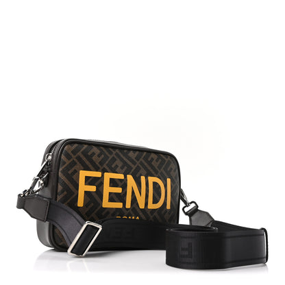 Fendi Shiny Glazed Fabric Vitello Cover FF 1974 Logo Medium Camera Case Tobacco Moro Giallo Ebano 3 of 10