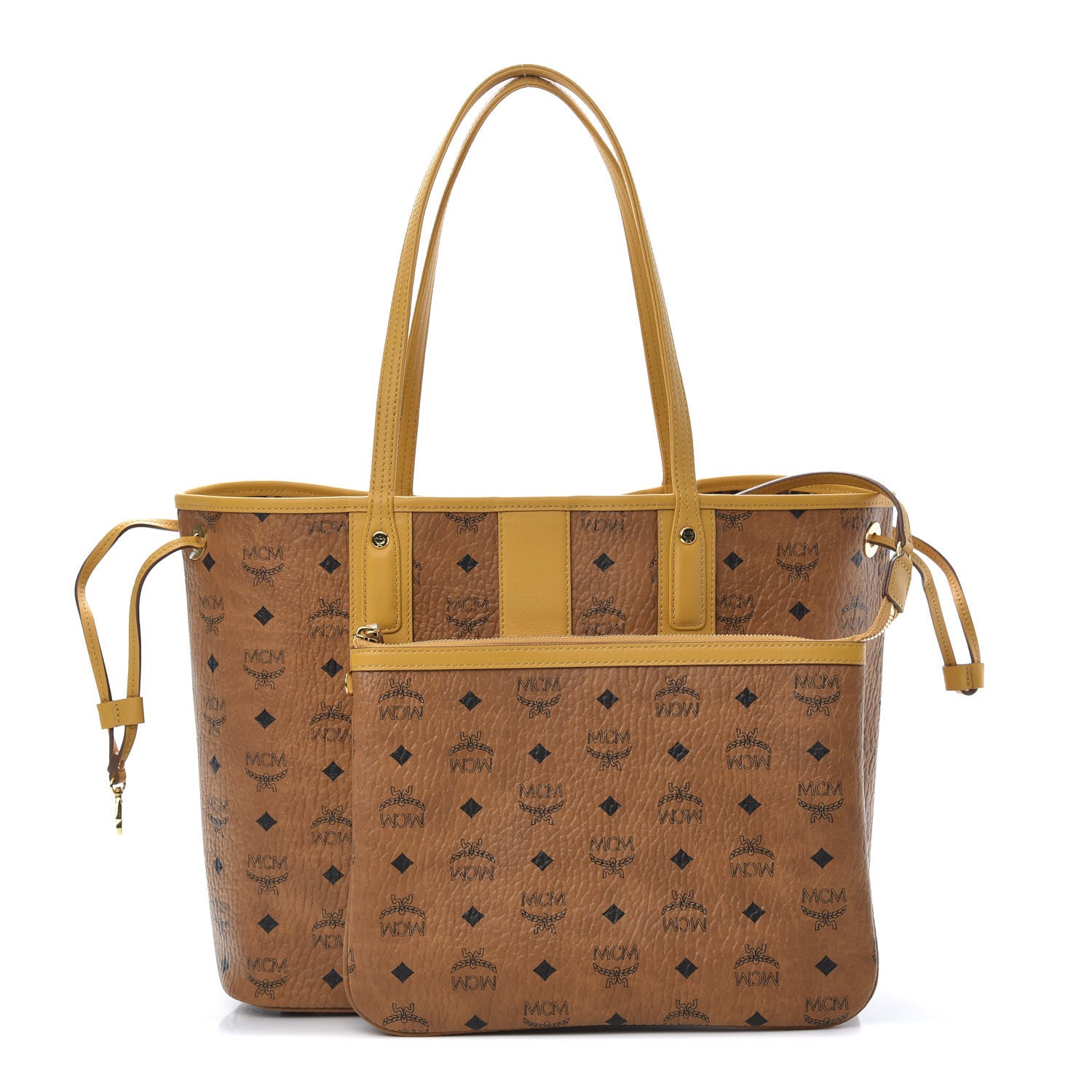 MCM Visetos Medium Liz Reversible Shopper Tote Cognac Yellow 1 of 16