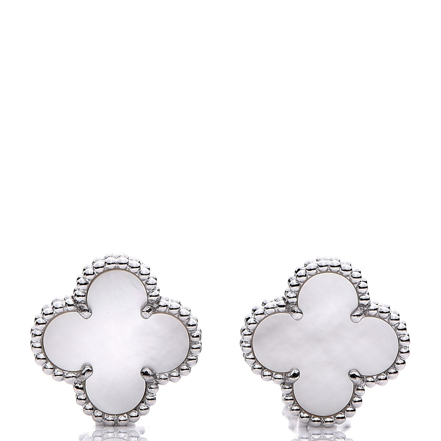 18K White Gold Mother of Pearl Vintage Alhambra Earrings