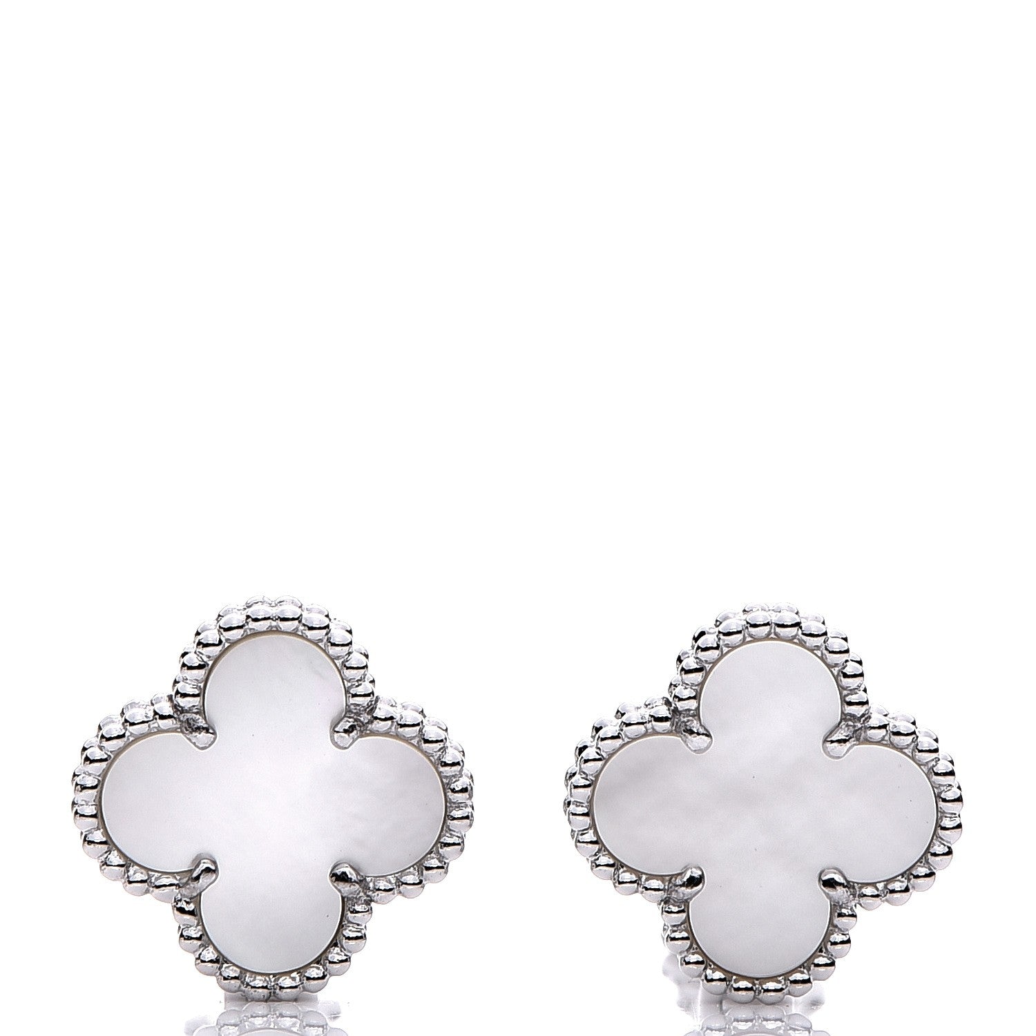 Van Cleef & Arpels 18K White Gold Mother of Pearl Vintage Alhambra Earrings 1 of 6