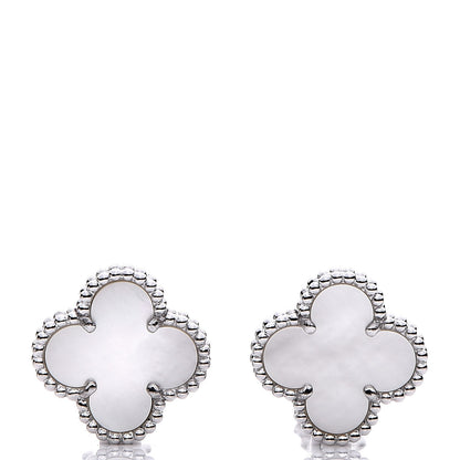 Van Cleef & Arpels 18K White Gold Mother of Pearl Vintage Alhambra Earrings 1 of 6