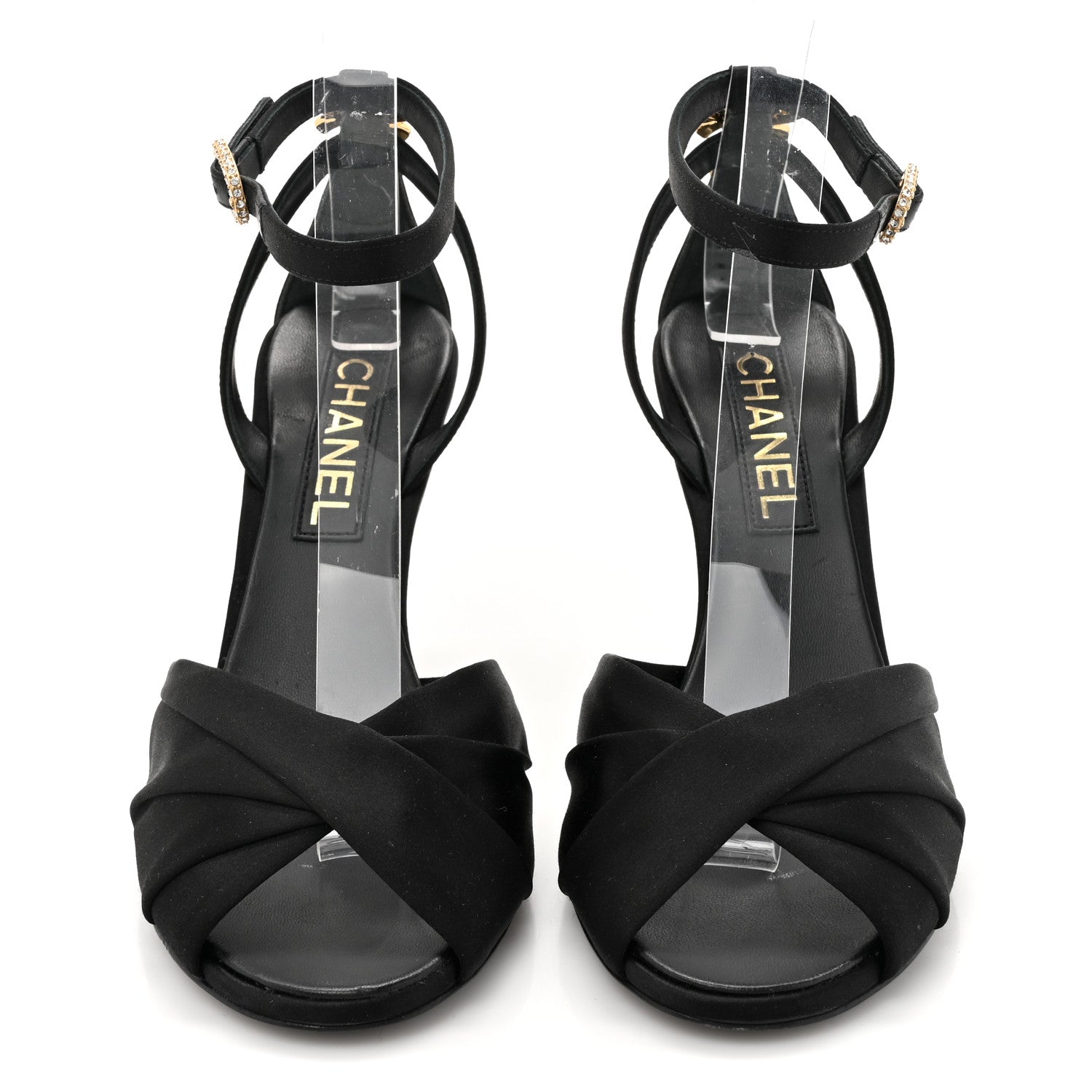 Chanel Satin Pearl Crystal Bow Pumps 37.5 Black 3 of 9