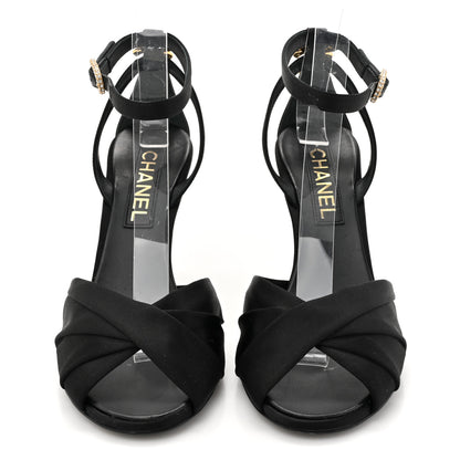 Chanel Satin Pearl Crystal Bow Pumps 37.5 Black 3 of 9
