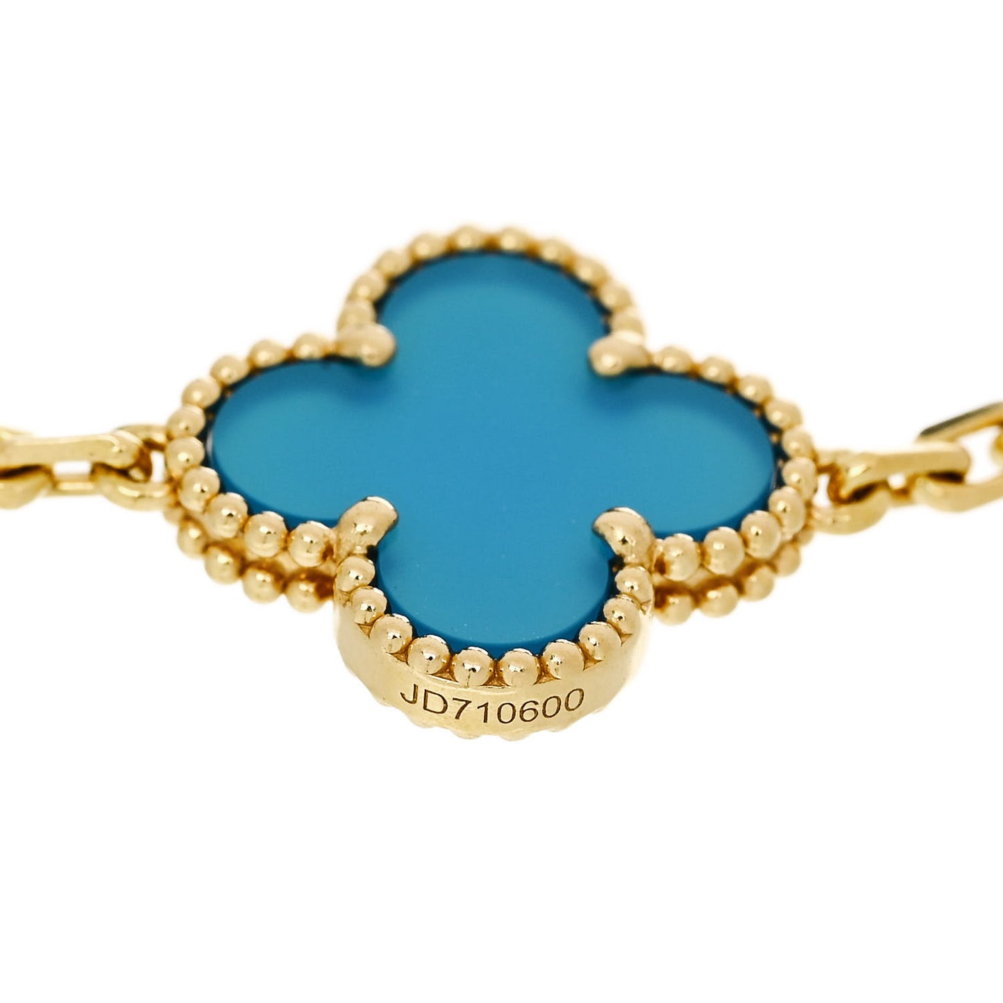 18K Yellow Gold Blue Agate 5 Motifs Vintage Alhambra Bracelet