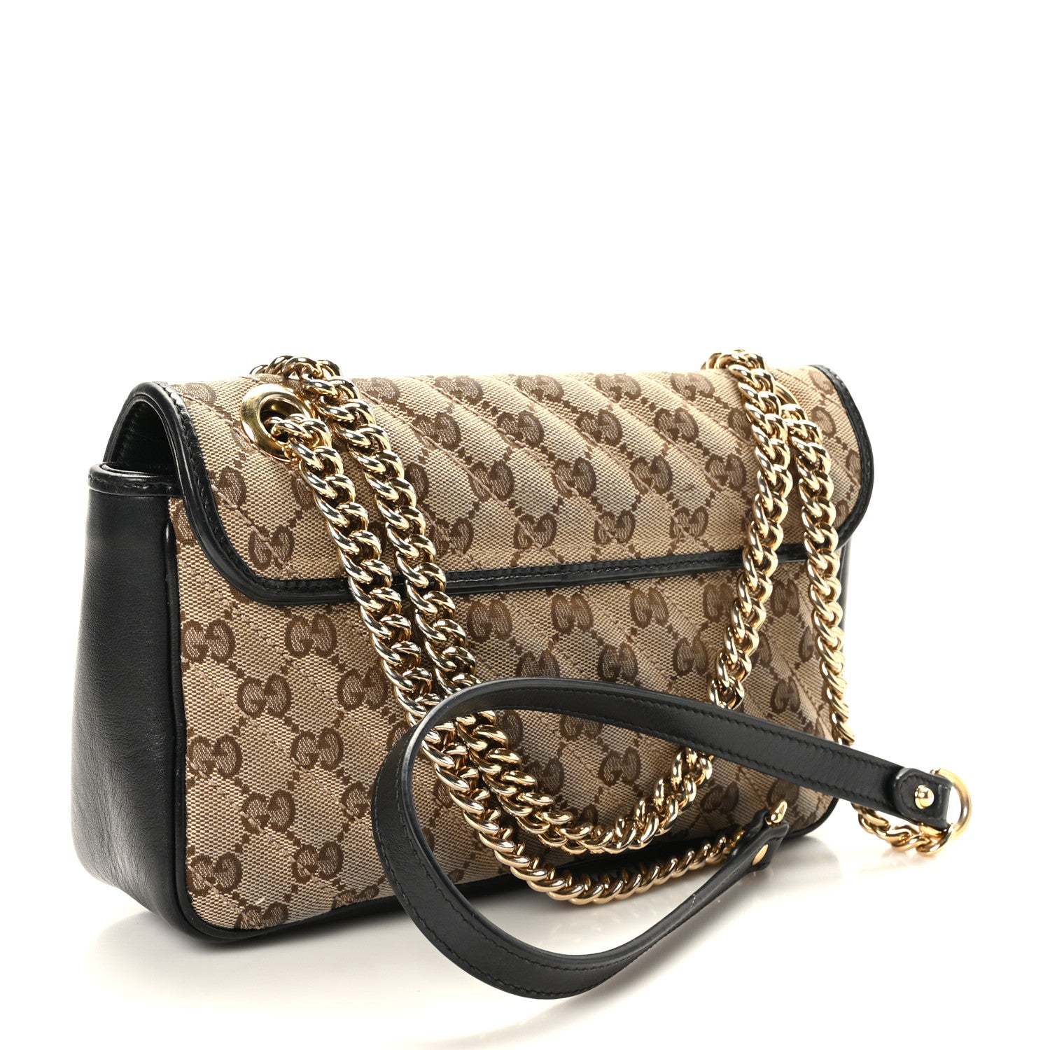 Gucci Monogram Matelasse Diagonal Small GG Marmont Shoulder Bag Beige Black 3 of 9