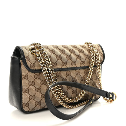 Gucci Monogram Matelasse Diagonal Small GG Marmont Shoulder Bag Beige Black 3 of 9