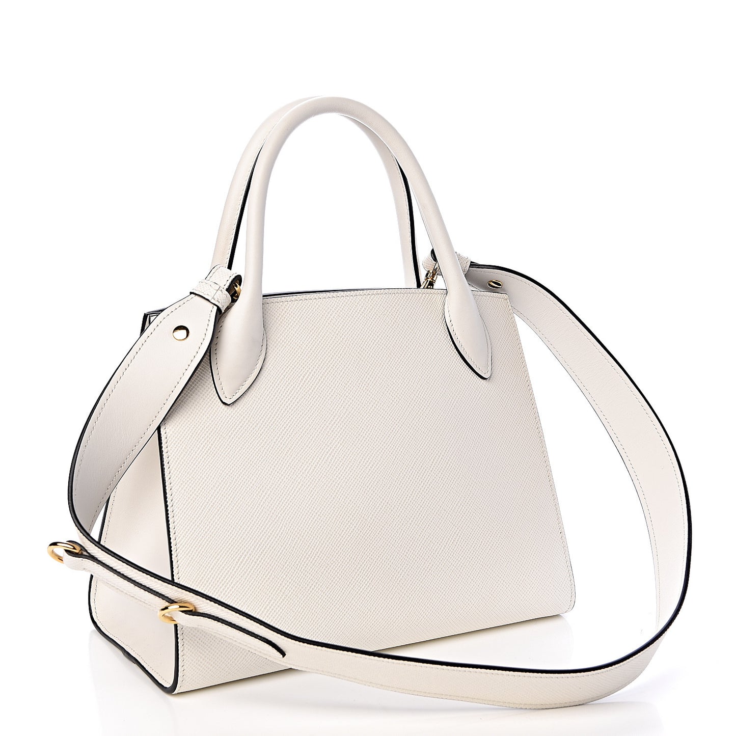 Saffiano Cuir Calfskin Small Monochrome Top Handle Tote White