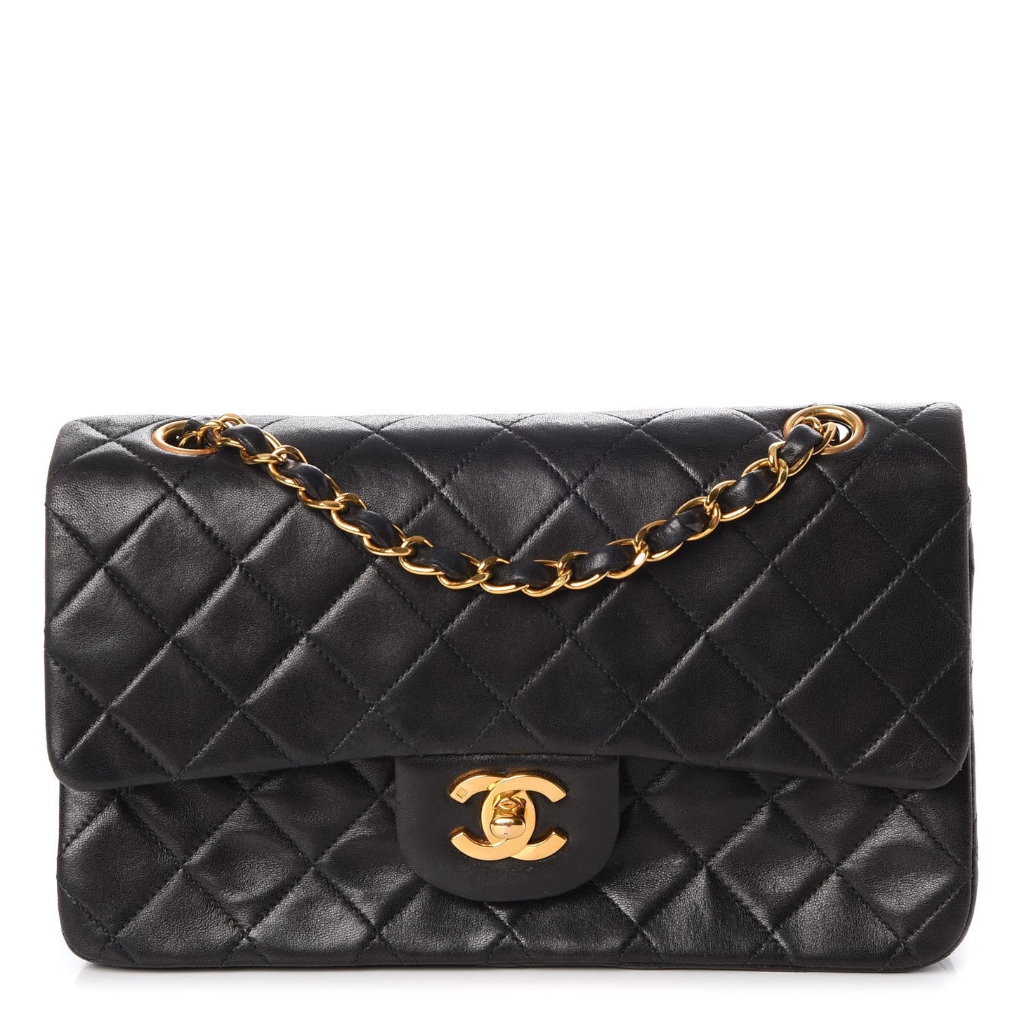 Lambskin Quilted Small Double Flap Black