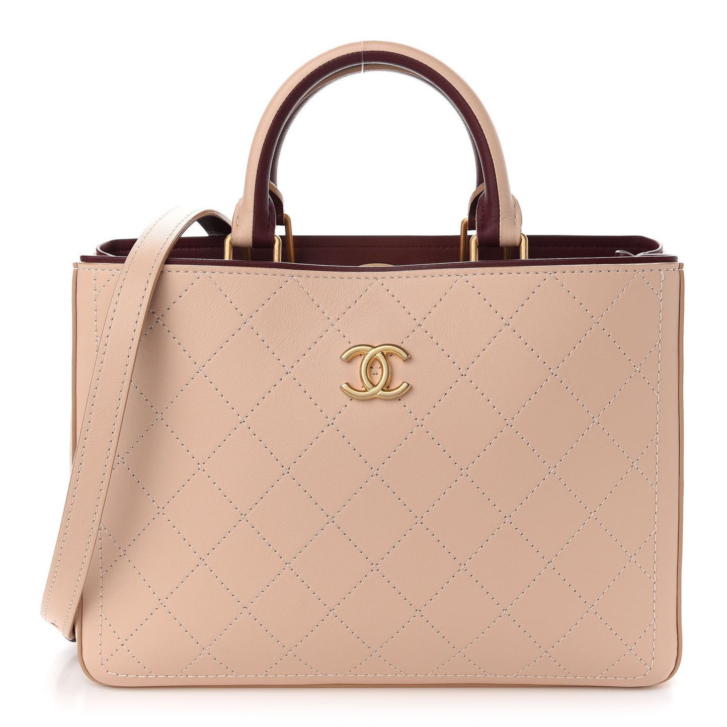 Bullskin Stitched Bi-Color Medium Shopping Tote Beige