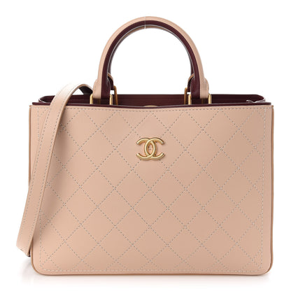 Chanel Bullskin Stitched Bi-Color Medium Shopping Tote Beige 1 of 9
