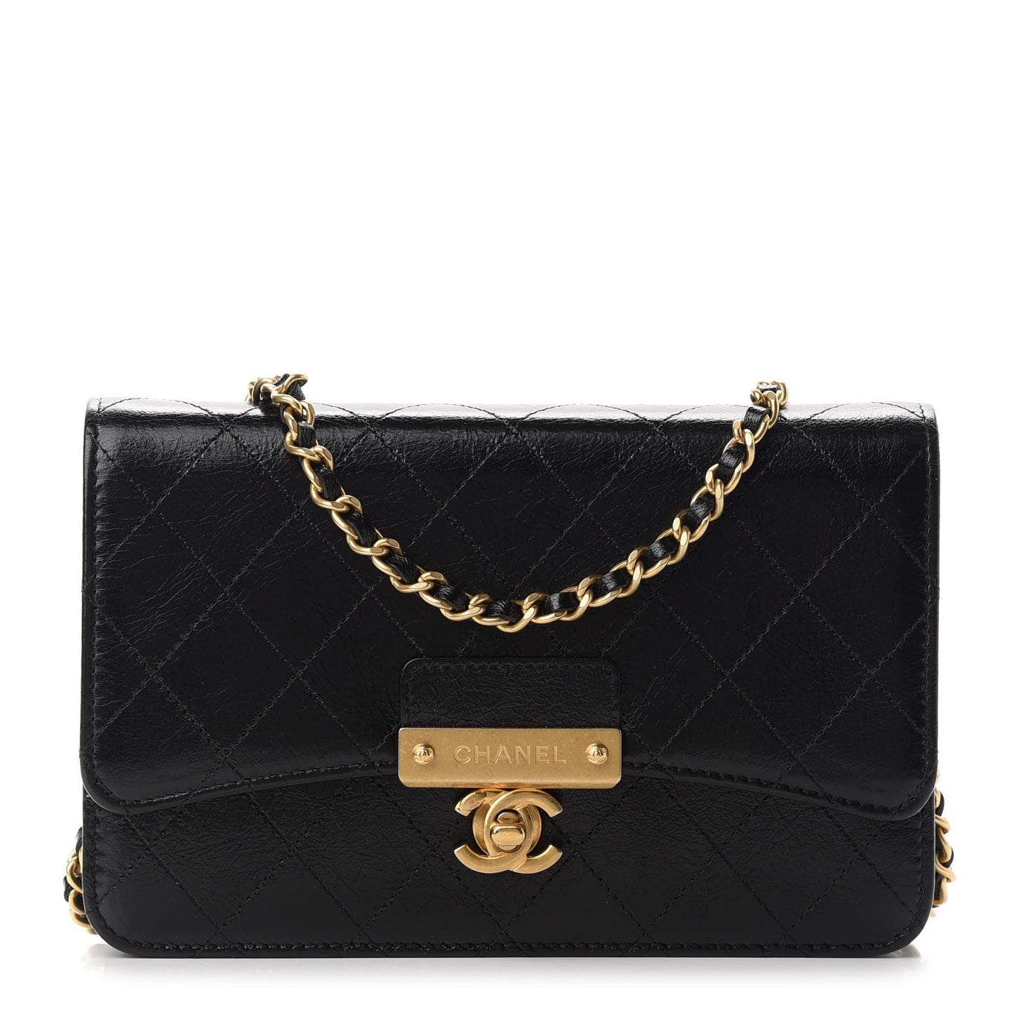 Goatskin Stitched Golden CC Wallet on Chain WOC Black