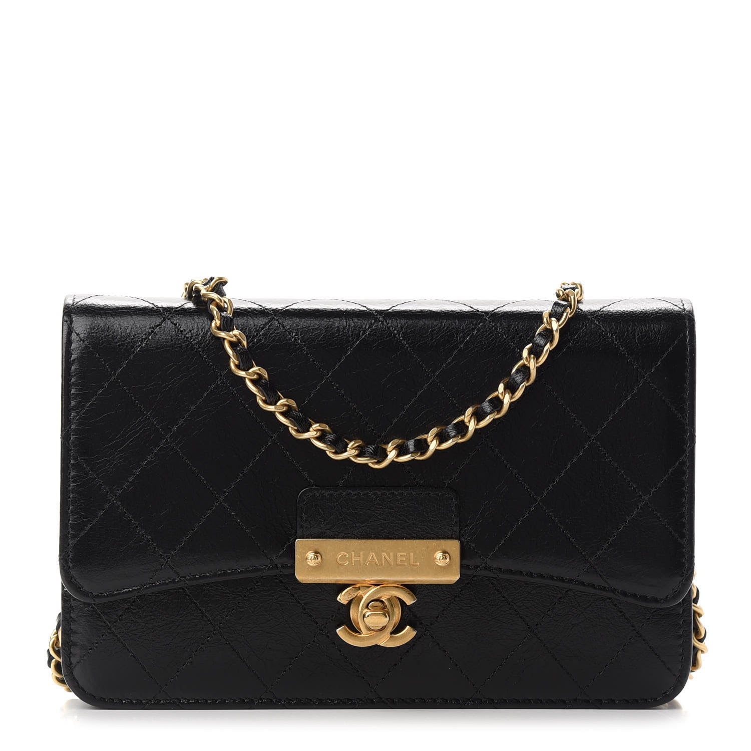 Chanel Goatskin Stitched Golden CC Wallet on Chain WOC Black 1 of 10