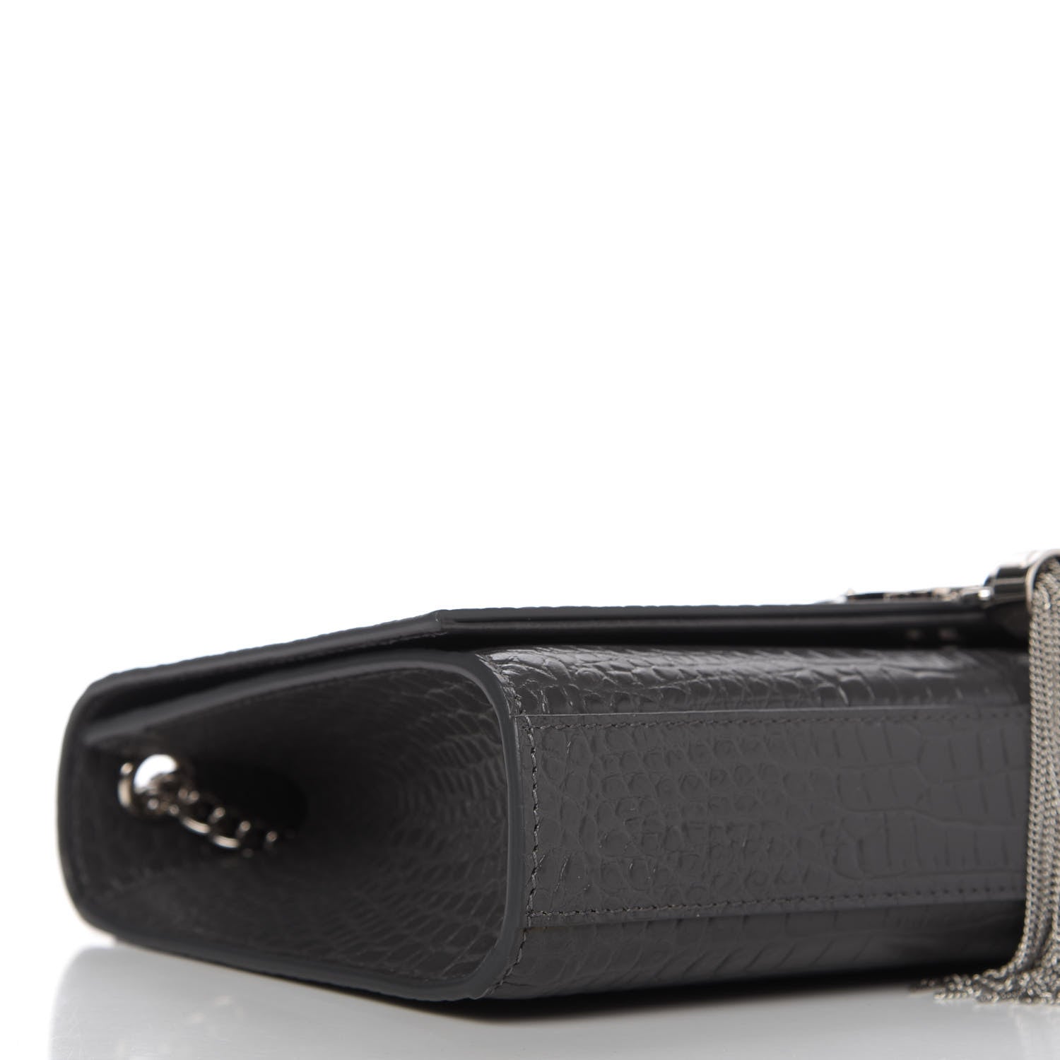 Saint Laurent Calfskin Crocodile Embossed Medium Classic Monogram Kate Tassel Satchel Fog 6 of 9