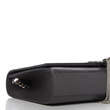 Saint Laurent Calfskin Crocodile Embossed Medium Classic Monogram Kate Tassel Satchel Fog 6 of 9