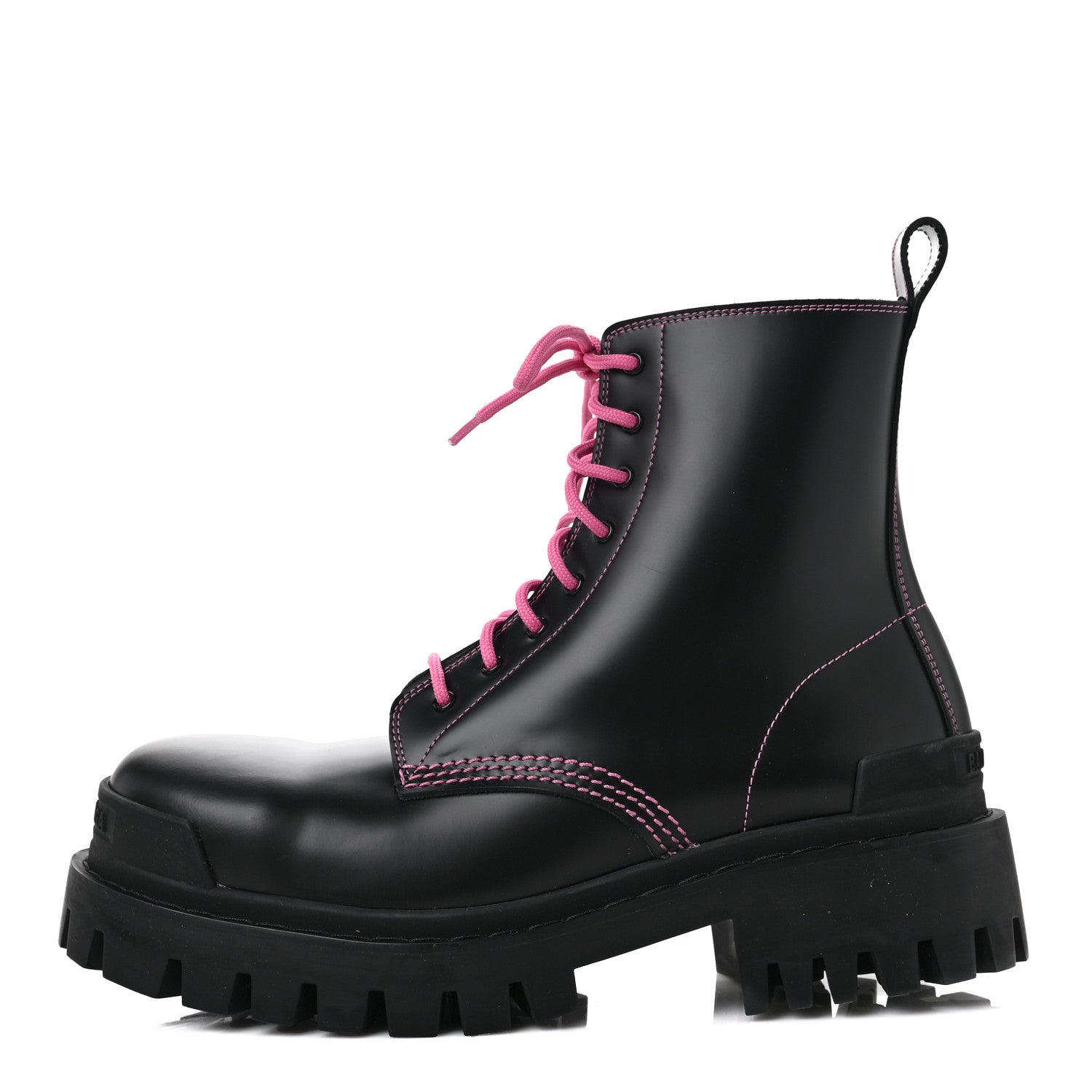 Balenciaga Calfskin Womens Strike 20mm Lace Up Boots 39 Black Fluo Pink 1 of 9