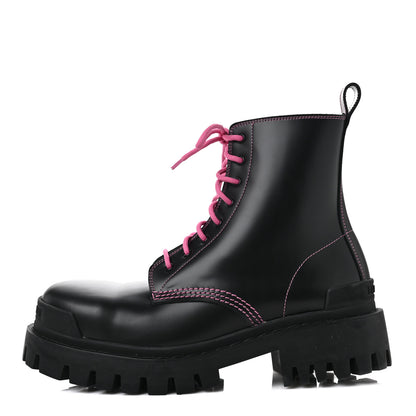 Balenciaga Calfskin Womens Strike 20mm Lace Up Boots 39 Black Fluo Pink 1 of 9