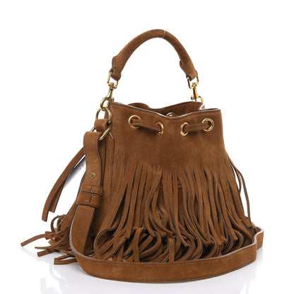 Saint Laurent Suede Calfskin Small Emmanuelle Fringe Bucket Bag Light Ocre 3 of 9
